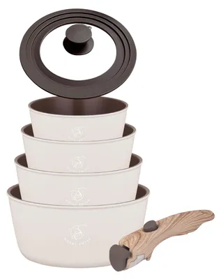 Kochgeschirr-Set 9-tlg., Marmorbeschichtung, Induktion, Beige