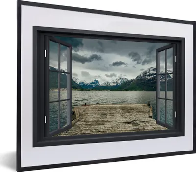 Produktbild von MuchoWow® MuchoWow® Gerahmtes Poster Aussicht - Berg - See 40x30 cm - Poster mit zchwarzem Bilderrahmen - Bilderrahmen - Poster im Rahmen