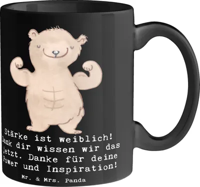 Produktbild von Mr. & Mrs. Panda Tasse Bodybuilding Trainerin - Schwarz - Geschenk, Dankbarkeit, Becher, Kaffeetasse, Teetasse, Henkelbecher, Fitnesscoach, Dank dir wissen wir das