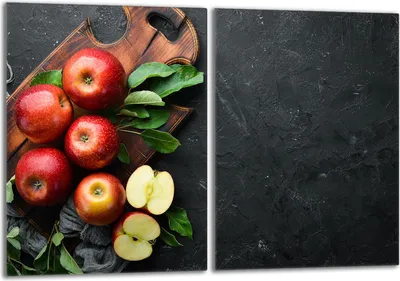 Produktbild von Herdabdeckplatten Set 2x40x52 cm Glaskeramikkochfeld Abdeckung Glas Spritzschutz, Schiefer Äpfel