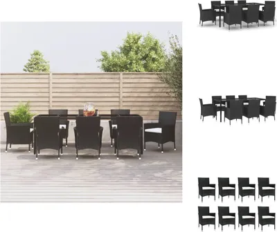 Produktbild von vidaXL 9-tlg. Garten-Essgruppe mit Kissen Schwarz Poly Rattan -  Gartenmöbel-Sets