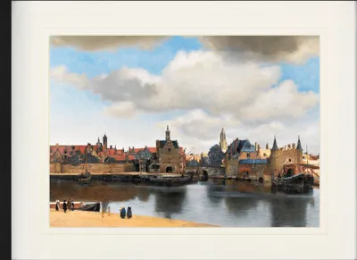 Zdjęcie produktu dla Johannes Vermeer Oprawiony obraz z delikatnym passe-partout | Obrazy ścienne | W ramie obrazu - Widok Delft, 1660-1661 (60 x 80 cm)