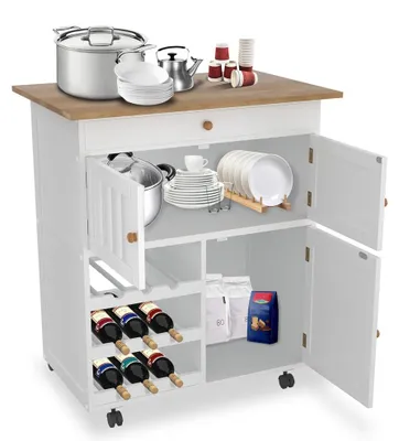 Obrázek produktu pro Kuchyňský vozík - Servírovací vozík - Kuchyňská skříňka - Kuchyňský vozík na kolečkách - Bílá MDF
