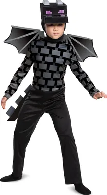 A child wearing an Ender Dragon costume from Minecraft.