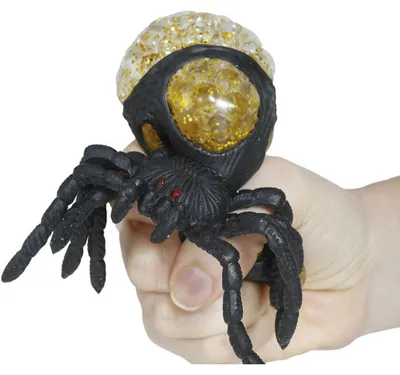 Produktbild von Squishy Spinne Anti Stress Spielzeug – Goldener Bubble Beads Schleimkörper ca. 14 cm – Halloween Gimmick für Kinder & Erwachsene | Fasching Mottoparty
