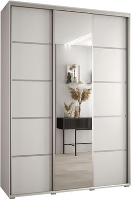 MEBLE KRYSPOL Cannes 5 Schrank mit 3 Schiebetüren - 205,2x180x45 cm - Weiß Weiß Silber