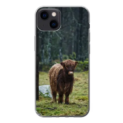 Produktbild von MuchoWow® Handyhülle Schutzhülle Hülle für iPhone 13 Schottischer Hochländer - Wald - Moos Silikon Softcase Handy Hülle - Karteninhaber