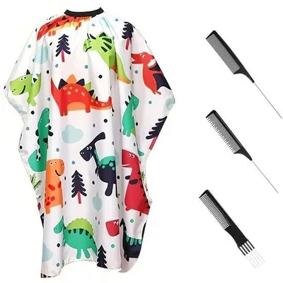 Imagen del producto de Delantal para niños para peluquería, marca Ibenzoa®, con motivo de dinosaurios, fabricado en poliéster impermeable, de 120 x 80 cm, con cierre ajustable tipo clip, juego de 4 unidades
