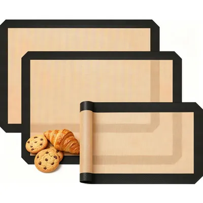 Produktbild von 3er Set Backmatte aus Silikon, Wiederverwendbare Backfolie, Silikonmatte,  Antihaftbeschichtung, rutschfeste Teigmatte, Hitzebeständige Backunterlage