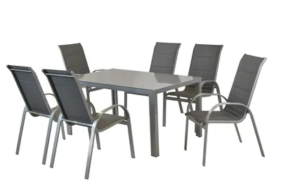 Produktbild von Merxx Gartenmöbel Set Amalfi graphit 7tlg., 6 Stapelsessel, 1 Tisch 150 x 90 cm - Aluminium/Textil