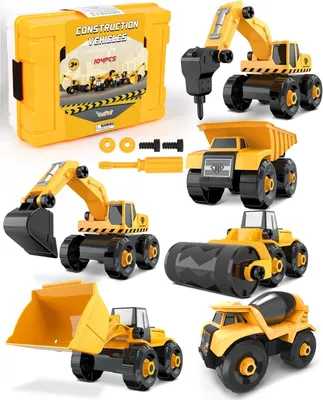 Obrázok produktu pre Stavebné vozidlá súprava 6 v 1, rýpadlá a nákladné auto, s úložným boxom, pre deti od 3 do 5 rokov, hračka