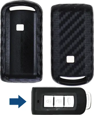 Produktbild von Auto Schlüssel Silikon Schutz Hülle im Carbon Look kompatibel mit Mitsubishi ASX Pajero Outlander Eclipse L200 Lancer KEYLESS SMARTKEY