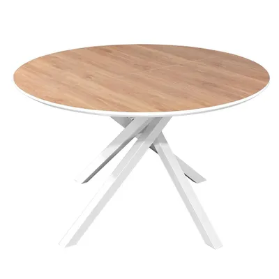 Immagine prodotto di Tavolo rotondo allungabile da Ø120 cm a 160 cm - design moderno ed elegante con struttura a croce in metallo, stabile e raffinato per cucina, sala da pranzo e ufficio - SEBASTIAN - Bianco