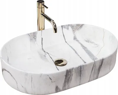 Immagine prodotto di Lavandino da bagno Piano di appoggio Lavabo ovale in marmo 60x38 Bianco