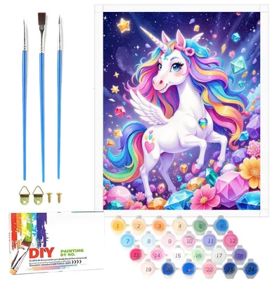 Produktbild von Malen nach Zahlen Einhorn Bastelset 40x50cm für Kinder & Erwachsene Anfänger