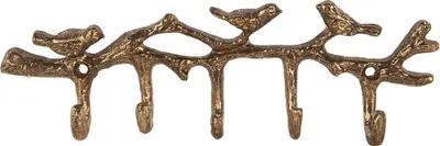 Obrázek produktu pro Clayre & Eef Nástěnný věšák 5 háčků ptáci 18x2x6 cm Kov ve zlaté barvě