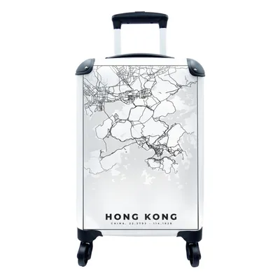 Produktbild von MuchoWow® Koffer Handgepäck Trolley Rollkoffer Kleine Reisekoffer mit 4 Rollen - Karte - Hongkong - Schwarz-weiß - Stadtplan - Routenbeschreibung - Cabin Size < 55x40x23 cm & 55x40x20 cm - Fotokoffer - Kabinenkoffer - Boardgepäck - Reise-Box - Reisekoffer - Reisegepäck - Koffer mit Bild - Trolley für Kinder