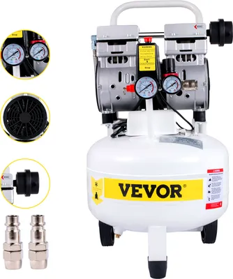 Image de VEVOR Silent Compresseur silencieux 25L Compresseur d'air 1HP/750W Compresseur silencieux sans huile 115PSI + 1,2m de câble Volume silencieux ≤ 58dB Compresseur d'air 1440tr/min Idéal pour atelier pneus vélo