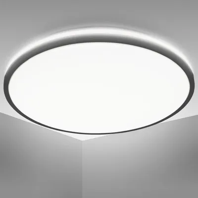 Image de Plafonnier LED rond 24W – 3000lm, lumière blanche neutre 4000K – design moderne Ø38 cm ultra plat 5cm – effet rétroéclairage – installation facile – IP20 intérieur, noir