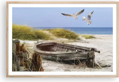 Produktbild von Gerahmtes Poster - Rahmen in heller Eiche - Strand Möwen £ódŸ - 91,5x61 cm - Wand Bild - Wanddeko - Wandbilder - Wandposter - Bilderrahmen - Bilder - Kunstdruck - Wandbild - P2NAA91x61-4170