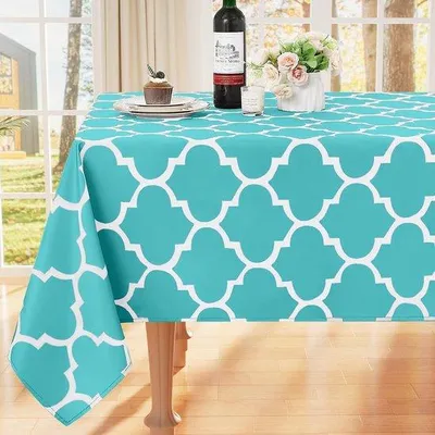 Produktbild von Ibenzoa® Tischdecke rechteckig, wasserabweisend – Polyester 130 x 160 cm, marokkanisches Türkis-Muster für Innen & Außen, festlich & alltagstauglich
