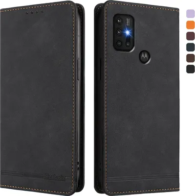 Produktbild von Hülle für Motorola Moto G30 / G20 / G10, Retro Kunstleder Ständer Klapphülle mit Kartenfächer und Magnetische Schwarz