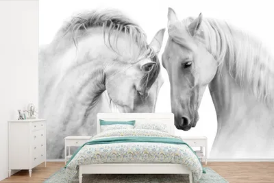 Produktbild von MuchoWow® Fototapete für Wohnzimmer oder Schlafzimmer Wandtapete Vinyl Motivtapete Pferd - Tiere - Porträt - Weiß - 420x280 cm - Zimmer für Kinder
