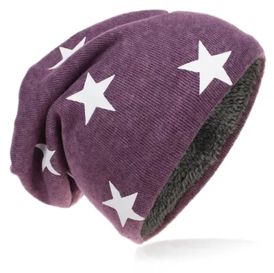 Produktbild von Kinder Strick Beanie Weiss Stern Lila M