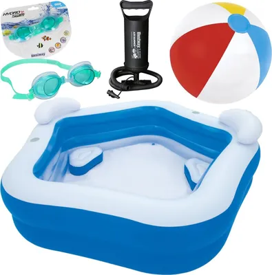 Produktbild von Kinderpool-Set für den Garten 4IN1 Familien-Gartenpool, elektrische Batteriepumpe, Kinder-Tauchbrille, Großer Strandball