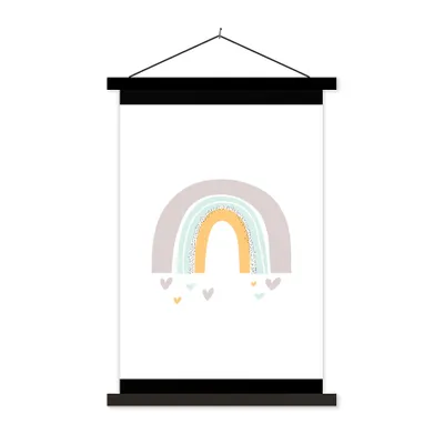 Produktbild von MuchoWow® Textilposter Regenbogen - Herzen - Mädchen - Jungen - Pastellfarben 90x120 cm mit schwarzem Rahmen - Dekoration