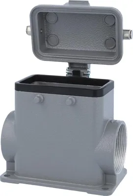 Produktbild von HARTING Han 10B Sockelgehäuse hoch, 2xM40 seitlicher Kabelabgang, für 2 Bügel (am Oberteil) mit Schutzkappe Metall - 1