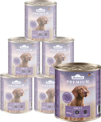 Produktbild von Dehner Premium Hundefutter, Nassfutter getreidefrei, für ausgewachsene Hunde, Rind / Lamm, 6 x 800 g Dose (4.8 kg)