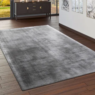 Produktbild von Teppich Handgefertigt Hochwertig 100 % Viskose Vintage Optisch Meliert In Grau Grösse 80x150 cm