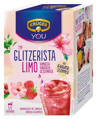 Produktbild von Krüger YOU Instant-Getränkepulver Glitzerista LIMO Himbeer-Hibiskus Geschmack 200g (10x 20g)