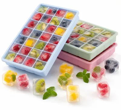 3er-Set Silikon-Eiswürfelformen, 24 Fächer, mit Deckel, stapelbar