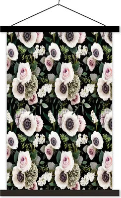 Produktbild von MuchoWow® Textilposter Blumen - Anemone - Rosen 60x90 cm mit schwarzem Rahmen - Poster Wohnzimmer