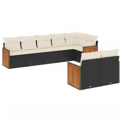 Produktbild von vidaXL 8-tlg. Garten-Sofagarnitur mit Kissen Schwarz Poly Rattan