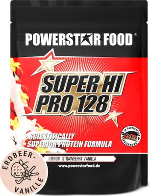 Produktbild von Powerstar SUPER HI PRO 128 | Mehrkomponenten Protein-Pulver 1kg | Höchste Biologische Wertigkeit | Protein-Shake Muskelaufbau | Strawberry-Vanilla