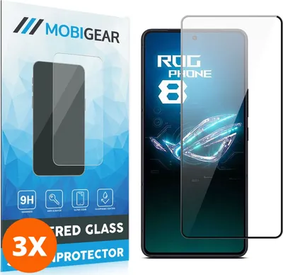 Produktbild von Mobigear Premium 9.98 ASUS ROG Phone 8 Panzerglas Gehärtetes Glas Displayschutz - Hüllenfreundlich (3er Pack)
