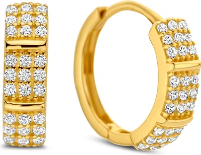 Produktbild von New Bling 9NBG-0753 Gold-Ohrringe mit Zirkonia - Ohrringe - 14 Karat - 12mm Durchmesser - 3,6mm breit - Zirkonia-Steine - Scharnier - Gold