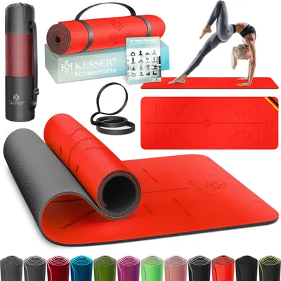 Produktbild von KESSER® Gymnastikmatte mit Tragegurt rutschfest TPE Yogamatte Gepolstert & rutschfest Fitnessmatte , 183 x 61  Trainingsmatte für Fitness Sportmatte, Pilates & Gymnastik Workout extradick