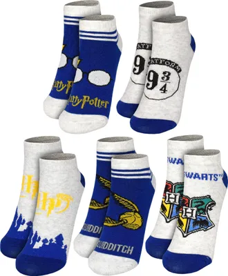 Produktbild von Harry Potter Socken für Jungen - Hogwarts Kinder Sneaker Kindersocken Söckchen Grau/Blau (5er Pack) 35-38