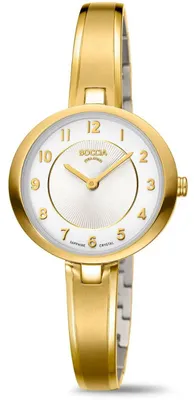 Productafbeelding van Boccia dameshorloge, model 3377-02, met een kast van titanium en een vergulde (geelgoud) coating