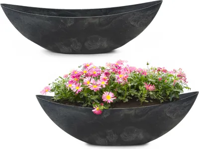 Produktbild von Große Pflanzschalen oval, schwarz 66 cm für außen