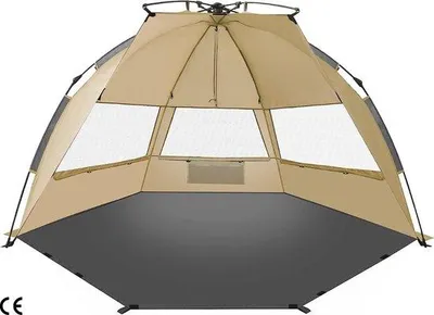 Image de Tente de plage confortable - Imperméable, protection solaire UPF 50+, respirante et spacieuse pour 3 à 4 personnes - Idéale pour le camping et les loisirs à la plage