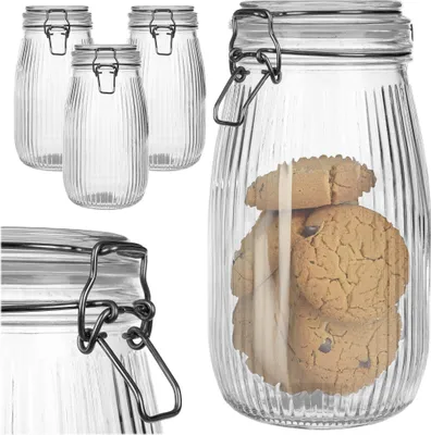 Productafbeelding van KADAX Glazen containers, set van 3, 1450 ml. Glazen voorraadpotten met schroefdeksel, grote opbergpotten met deksel, potten met schroefdeksel voor keukenorganisatie, koekendozen