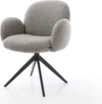 Produktbild von DELIFE Drehstuhl Nube-Flex mit Armlehnen Bouclé Silbergrau Kreuzgestell breit Schwarz 360° drehbar Wippfunktion Taschenfederkern