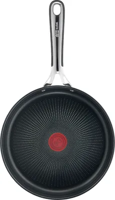 A top-down view of a frying pan.