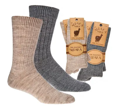 Produktbild von Wowerat Alpakasocken Wollsocken 100% Wolle Beige Gr. 39-42 2 Paar