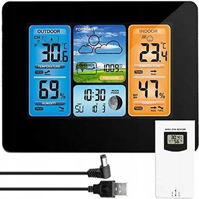 Immagine prodotto di Stazione meteorologica con sensore esterno wireless - Stazione meteorologica con sensore esterno - Argento e nero
